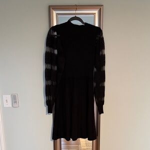 Nanette Lepore Black Dress with Sheer Striped Sleeves